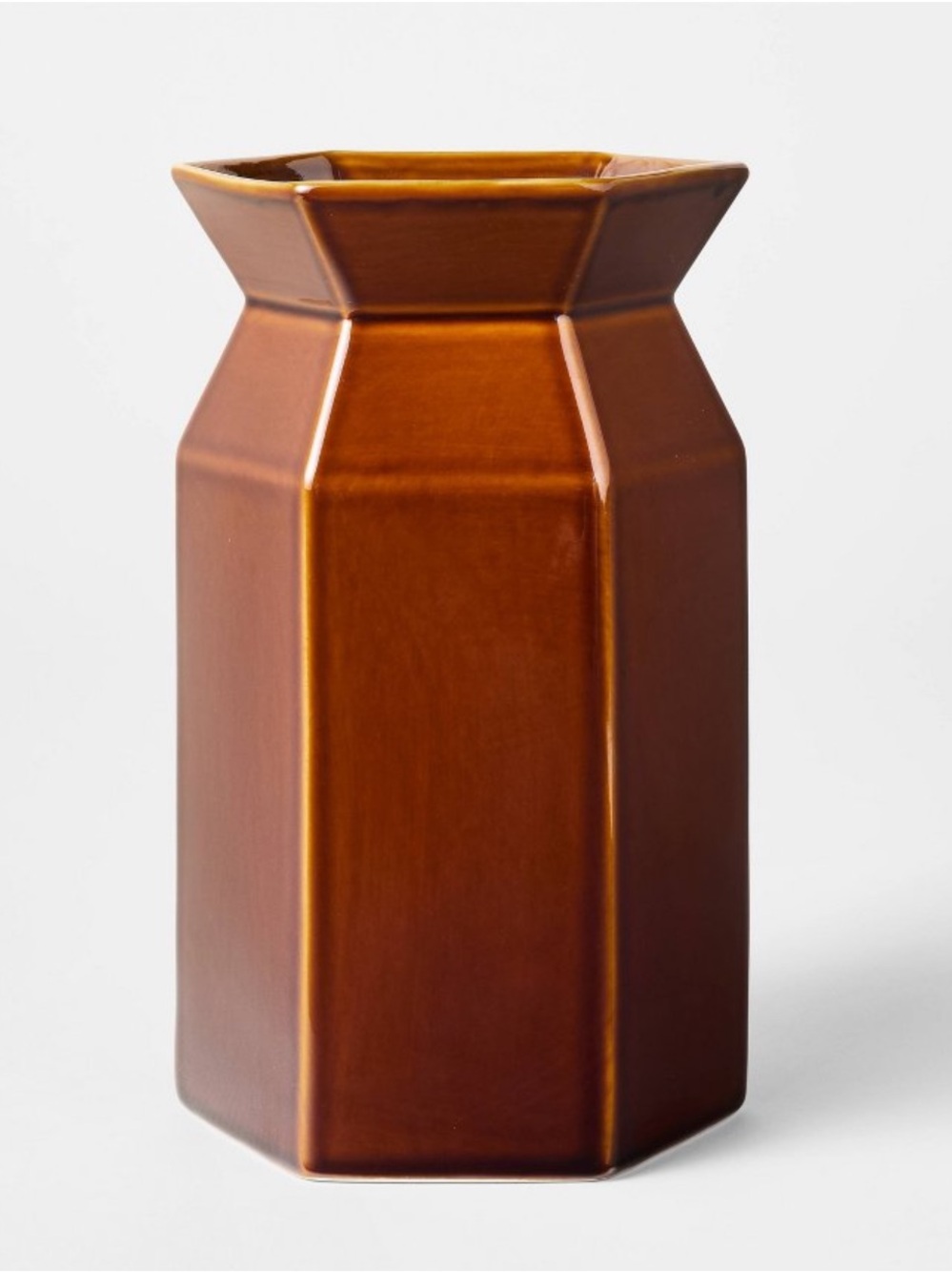 Short Hexagon Ceramic Brown Vase - Threshold™ designed with Studio McGee